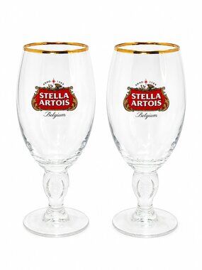 Stella Artois Gold Rim Beer Goblets Set – Clear Belgian Ale Chalice Glasses